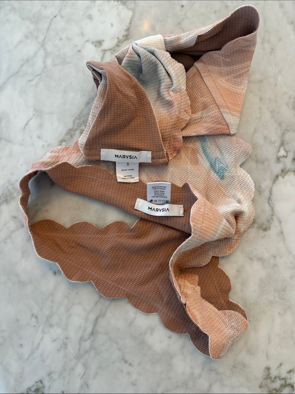 Marysia Scalloped Bandeau Bikini Set in Peach Tie-Dye - Picture 5 of 5